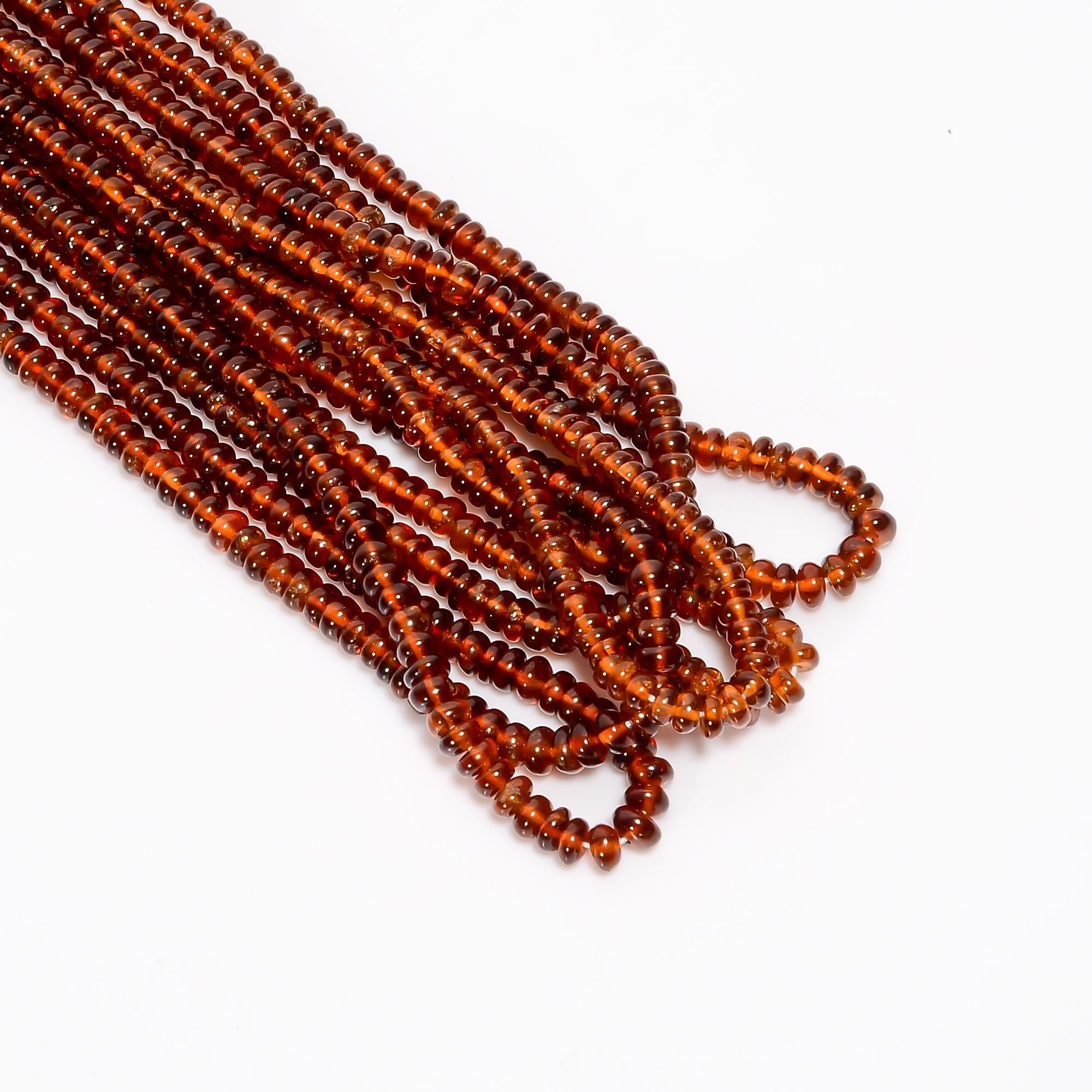hessonite garnet natural gemstone rondelle shape smooth 6 lines strand 16 beads 4x4x3 mm 584 5 ct yn 524